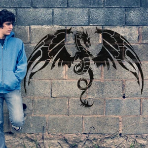 WINGED DRAGON Stencil, Wall Art Home Decor stencil, Paint any Surface, Reusable - Picture 1 of 6