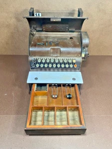 Antike National Registrierkasse 727 Metall und Holz Vintage - Bild 1 von 14