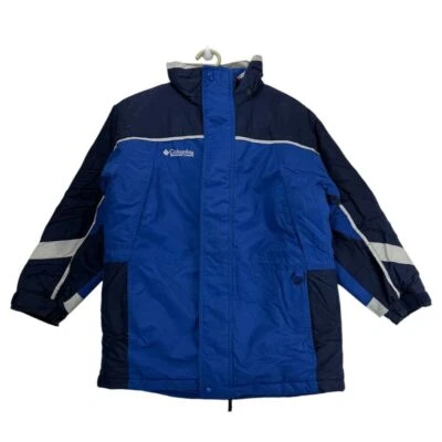 Columbia 儿童冬季外套 Puffer 夹克保暖绝缘外套蓝色灰色 10/12 — 第 1/4 张图片