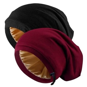 2 Pcs Adjustable Silk Satin Bonnet Hair Wrap for Sleeping - Silk Lined Slouchy - Picture 1 of 7