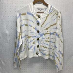Madewell Tie-Dye Broadway Cardigan Sweater XL Coastal Casual Boxy 100% Cotton - Picture 1 of 10