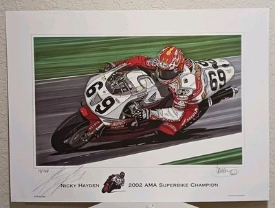 Impresión firmada por Nicky Hayden AMA Champion por Tim Berry Limited #19/169 20"×27"  Foto 1 de 4