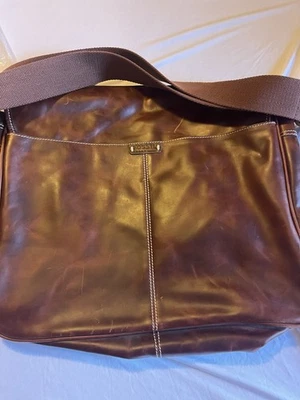 Fossil Brown Leather Messenger Bag Briefcase Laptop Crossbody Pushlock Closure - Image 1 of 4