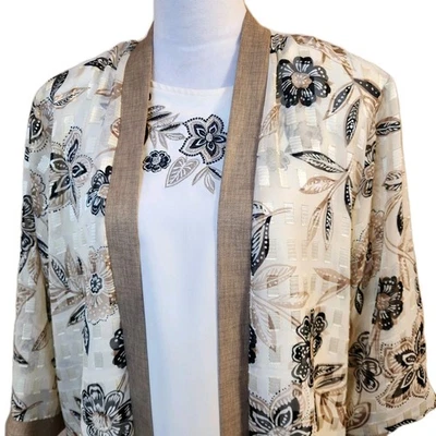 Conjunto de 2 cárdigan y camiseta sin mangas Bon Worth para mujer con estampado transparente talla grande floral beige Foto 1 de 4