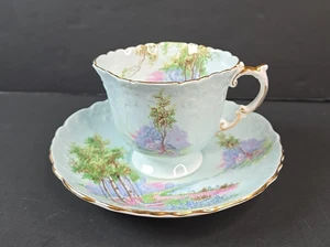 Aynsley Bluebell Time bone china cup & saucer light blue gold trim England - Picture 1 of 10