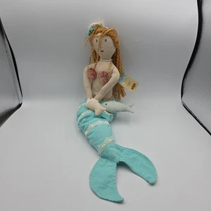 Mermaid Shelf Sitter Fabric Doll Cracker Barrel Nautical Beach Ocean 22” Long - Picture 1 of 8