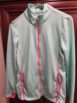Jaqueta Feminina Danskin Now Manga Longa Verde Claro Acabamento Rosa Dri More Tamanho Pequeno - Imagem 1 de 4