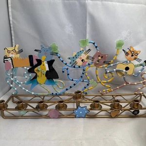 Jazz Cat Band Painted Metal Menorah Cat Band Musicians Whimsical 9 Candle Holder - Picture 1 of 24
