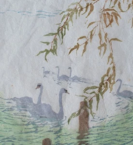 Margarete Gerhardt Schwäne See signiert Farbholzschnitt Japanpapier Anfang 20 Jh - Bild 1 von 4