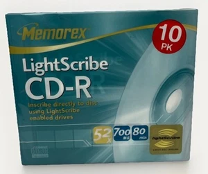 MEMOREX LIGHTSCRIBE CD-R SUPPORTO REGISTRABILE 52x 700mb 80min CONFEZIONE DA 10 - Nuovo/Sigillato - Foto 1 di 2