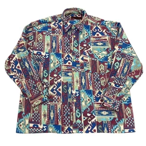 Vintage Reflection Fleece Shirt Mens L Pattered Long Sleeve Button Up Retro - Picture 1 of 11