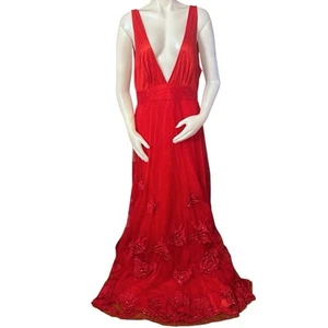 A Star Is Born luxuriöses Maxikleid vorne tief ausgeschnitten voller Tüll Abschlussball rot Größe 14 - Bild 1 von 12