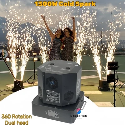 1300W Dual Head Spin DMX IR Fireworks Sparkler 360 Rotation Cold Spark Machine - Image 1 of 4