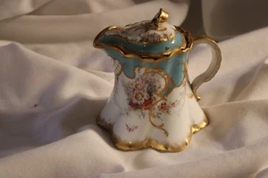 ANTIQUE HELENA WOLFSON DRESDEN LIDDED CREAMER GILDED SCALLOPED RIM - Picture 1 of 13