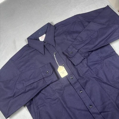 Camisa De Colección Elbeco Para Hombres 15 1/2 33 Azul Marino Lana Nylon Uniforme Botón Delantero Años 50 Foto 1 de 4