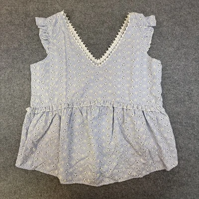 Unbranded Blouse Womens 2XL Striped Embroidered Ruffle Sleeveless Top Blouse - Image 1 of 4