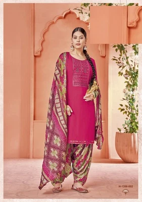 Costume Patiala Rose Pure Viscose Rayonne Rani | Broderie de créateur avec... - Photo 1/3