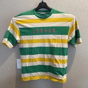 Air Jordan Shirt Mens Medium Green Stripe Spell Out Y2K Jumpman Flight Street - Picture 1 of 9