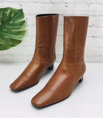 Cole Haan Италии женщин 8,5 B мягкий коричневый кожаный ботинок ботинок молнии каблук - Изображение 1 из 4