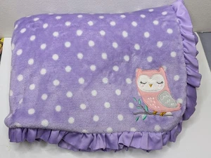 Carter's Purple Owl Polka dot Ruffle Edge Plush Baby Blanket HTF READ - Picture 1 of 10
