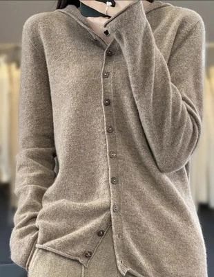  Damen 100% Merinowolle Kapuzenpullover, Strickjacke  - Bild 1 von 4