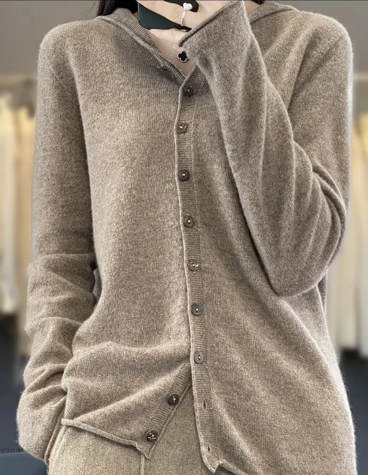  Damen 100% Merinowolle Kapuzenpullover, Strickjacke  - Bild 1 von 4