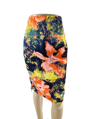 Betsey Johnson Size Large Floral Knit Pencil Skirt Stretch Abstract Knee Length - Image 1 of 4