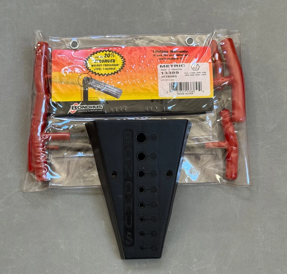 Bondhus T Handle Hex Wrench 7pc Set 2.5-10mm Metric w Stand MADE IN USA 13389 - Image 1 of 4