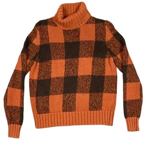 Nine & Company Womens Size S Fall Orange Brown Plaid Turtleneck Knit Sweater - Picture 1 of 11