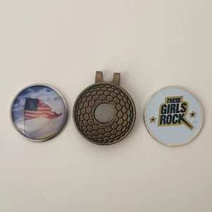 Vintage Andrews Golf Ball Markers Magnetic Hat Clip USA Flag LPGA Girls Rock - Picture 1 of 7
