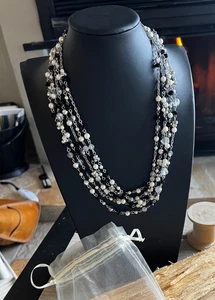 WHITE HOUSE BLACK MARKET BRAND Faux Pearls  Black & Clear Crystal Beads 5 Strand - Picture 1 of 16