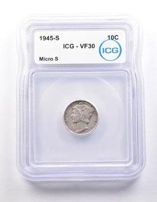 1945-S Mercury Dime Micro S VF30 ICG *9879 - Image 1 of 3