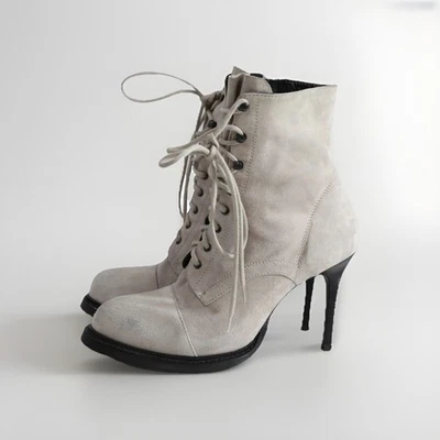 Ann Demeulemeester White  Suede Round Toe Soft Leather Lace  Up Boots Size 38 - Image 1 of 4