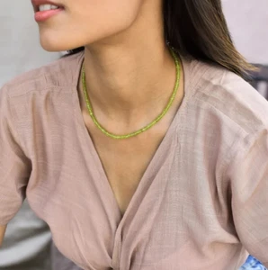 Genuine Faceted Peridot 2mm Beaded Choker Healing Minimalist Birthstone Necklace - Picture 1 of 4
