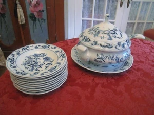 DE COLECCIÓN ~ SOPA DANUBIO AZUL, NUEVE TAZONES DE SOPA CON BORDES Y PLACA BASE DE 12" - Imagen 1 de 11