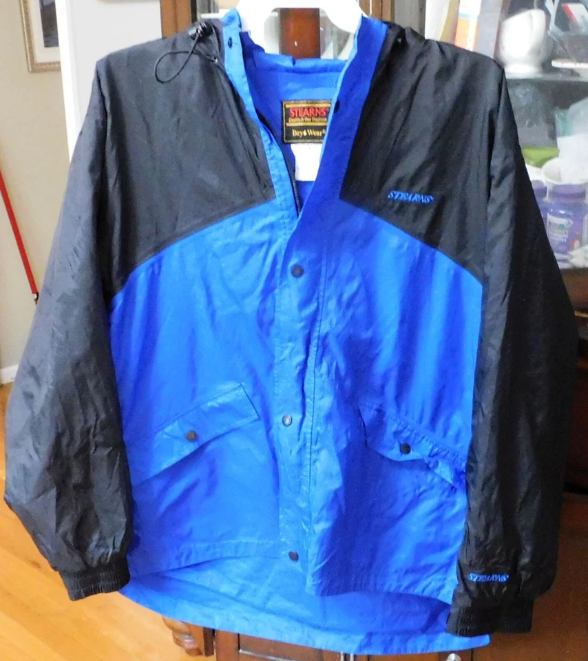 STEARNS Dry Wear Rain Jacket Mens Large with Hood, Blue Black - Image 1 of 4