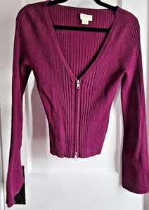 Maeve by ANTHROPOLOGIE Damen Gr. Small rot Reißverschluss V-Ausschnitt Cardigan Pullover gerippte Passform - Bild 1 von 6