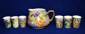 Antiq W GUERIN LIMOGES Handpainted GRAPES Lemonade Set 80oz Pitcher & 6 Tumblers - Picture 1 of 13