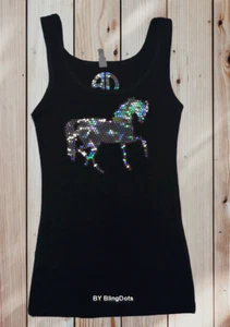 Bling Horse Shirt Sequins Tank Top No Rhinestones Sparkly Cowgirl i love horses - Picture 1 of 6