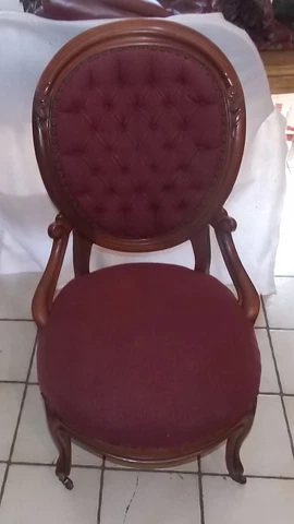 Carved Walnut Burgundy Victorian Sidechair / Parlor Chair  (SC169) Cover