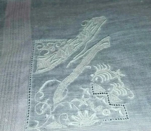 Schweizer Appenzeller gesticktes Monogramm "M" Leinen Taschentuch Taschentuch 12 qm Vintage  - Bild 1 von 4