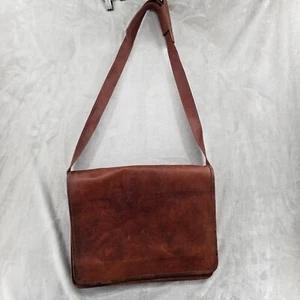 Komals Passion Leather Brown Vintage Messager Large Crossbody Bag Briefcase - Imagen 1 de 9