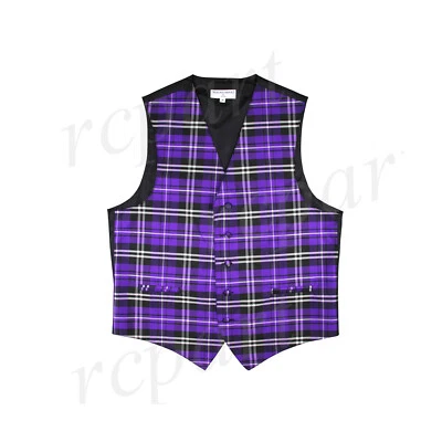 New Men's Formal Tuxedo Vest Waistcoat only plaids checks Purple prom wedding - Image 1 of 3