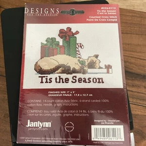 NEW Janlynn Counted Cross Stitch Kit #226-0113 "Tis the Season" - Christmas Cat - Picture 1 of 4
