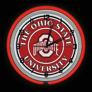 19" Double Neon Clock The Ohio State Buckeyes Football Chrome Case - Bild 1 von 2