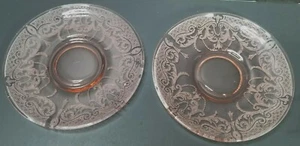 VTG 2 CAMBRIDGE 5 3/4" SAUCERS ETCHED PATTERN 520 PINK GLASS PLATES BY ZANTINE - Picture 1 of 3