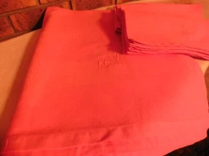 ANCIENNE NAPPE + 11 SERVIETTES DAMASSE ANANAS TEINTEE DE ROSE "BM" - Foto 1 di 8