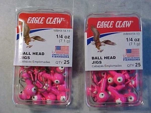 50 NEW EAGLE CLAW 1/4 OZ LEAD JIG ball HEADS SIZE 1 hooks FISHING PINK open eyes - Picture 1 of 3