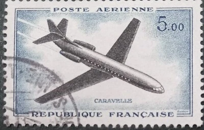 Republique Francaise - F5.00 neatly cancelled stamp of Poste Aerienne -"Caravel" - Image 1 of 2