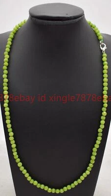 Natural Pretty 4mm Faceted Green Peridot Round Gemstone Beaded Necklace 16-28in - Image 1 of 4